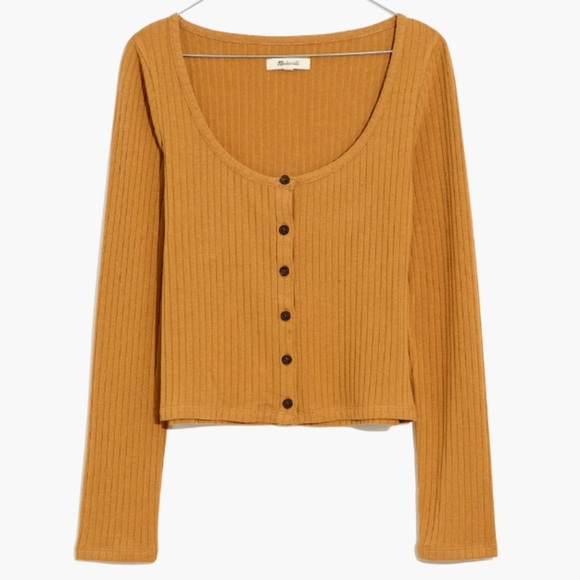 MADEWELL Ribbed Cardigan Crop Baby Longsleeve Toffee Tee - Picture 3 of 9